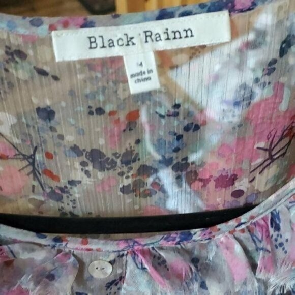 Black Rainn Multi-colored Sleeveless Ruffled Whimsy Buttoned Belted Sz 4 Dress - Picture 4 of 8